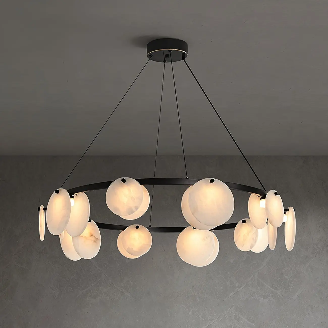 Contemporary Alabaster Ring Chandelier With Brass Finish Image - 15 | homeyfad