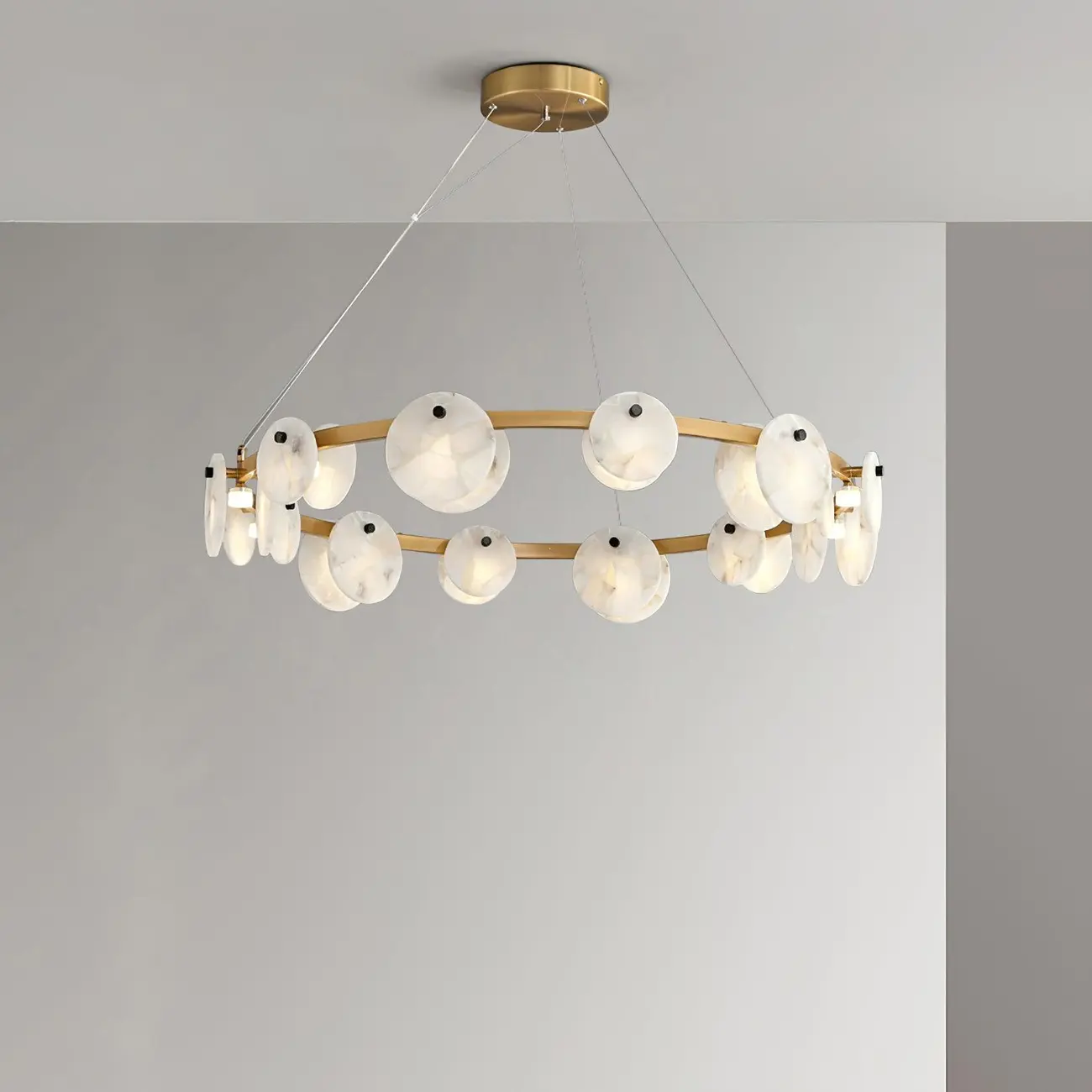 Contemporary Alabaster Ring Chandelier With Brass Finish Image - 2 | homeyfad