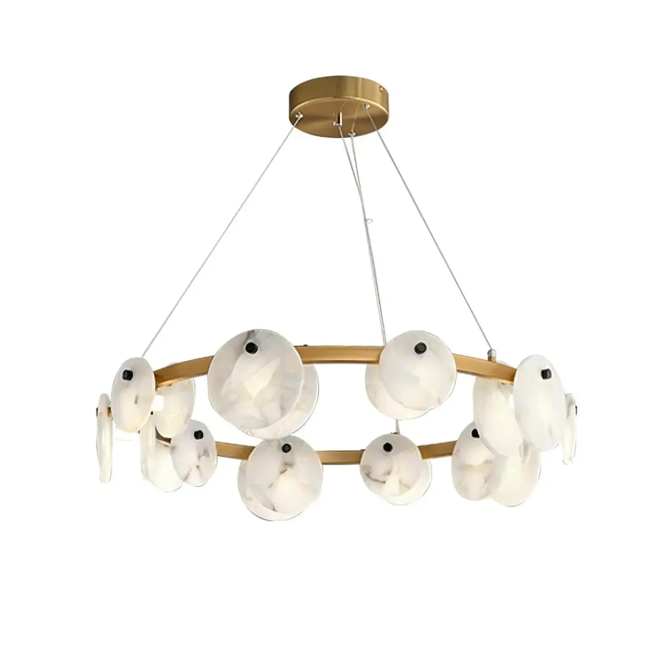 Contemporary Alabaster Ring Chandelier With Brass Finish Image - 21