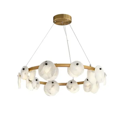 Contemporary Alabaster Ring Chandelier With Brass Finish Image - 21