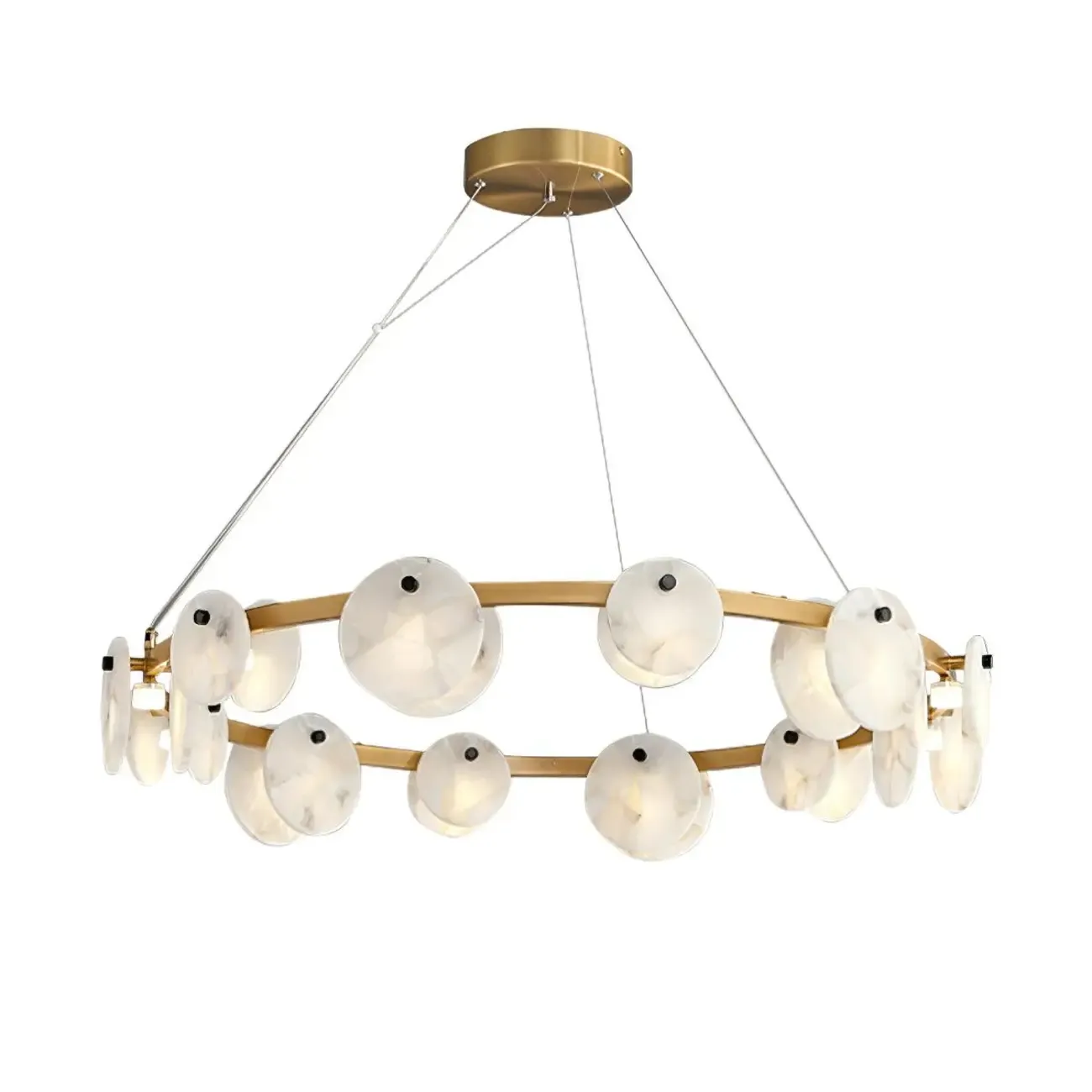 Contemporary Alabaster Ring Chandelier With Brass Finish Image - 24
