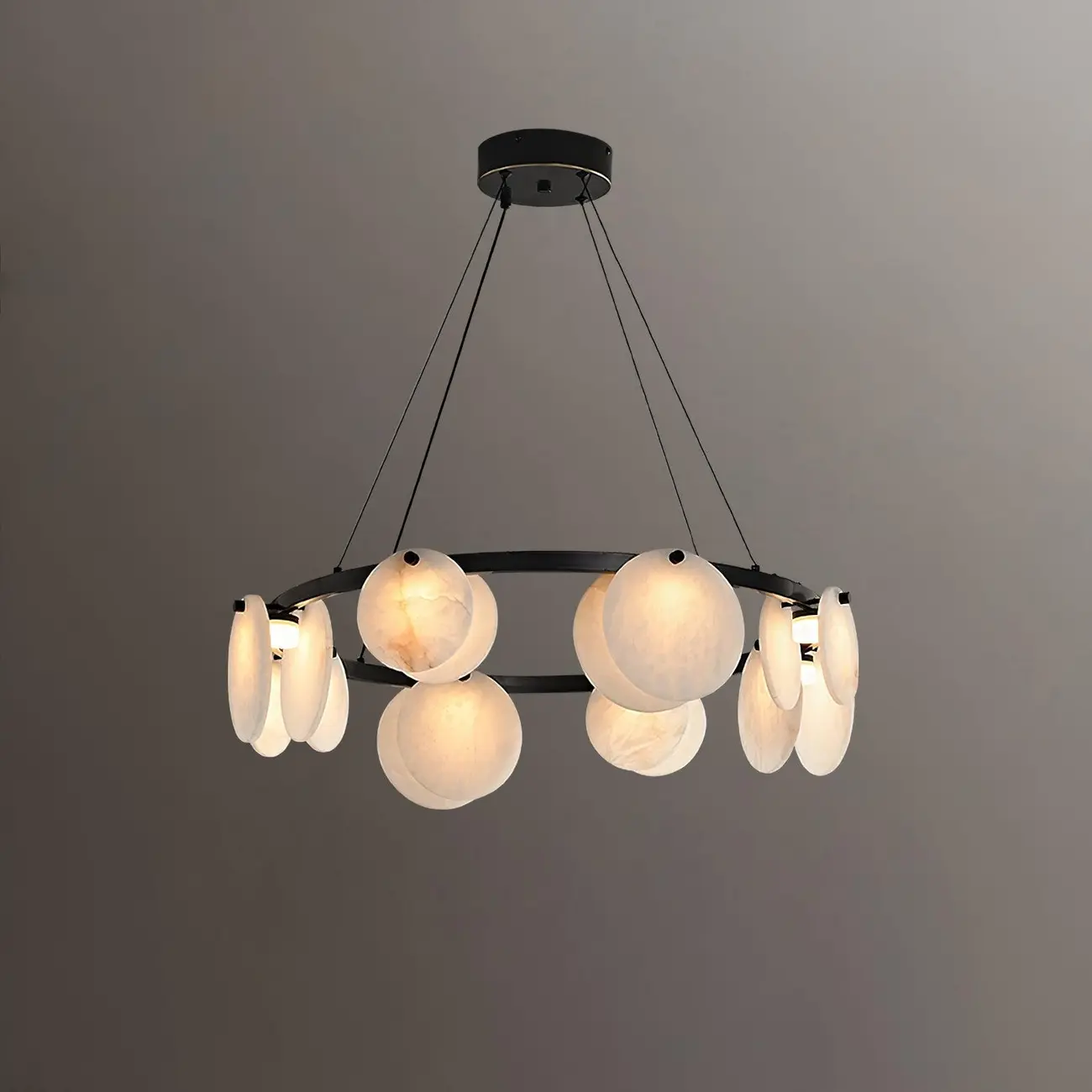 Contemporary Alabaster Ring Chandelier With Brass Finish Image - 17 | homeyfad