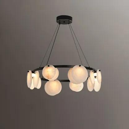 Contemporary Alabaster Ring Chandelier With Brass Finish Image - 17
