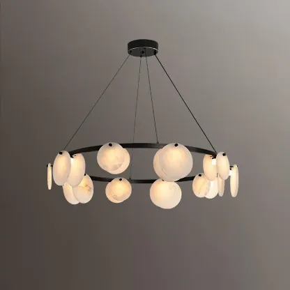Contemporary Alabaster Ring Chandelier With Brass Finish Image - 18