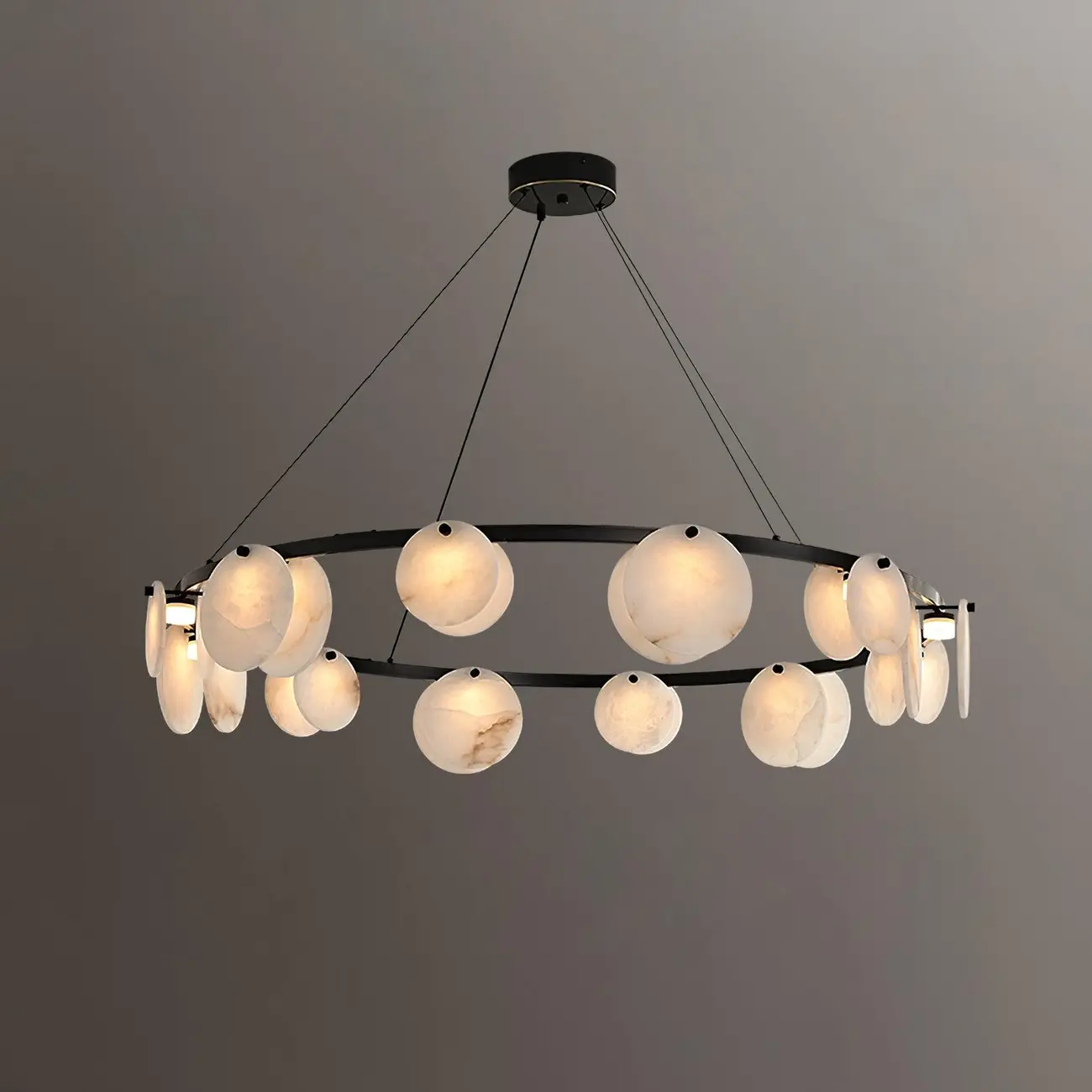 Contemporary Alabaster Ring Chandelier With Brass Finish Image - 19 | homeyfad
