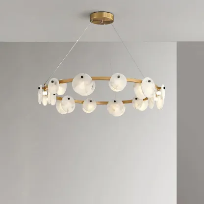 Contemporary Alabaster Ring Chandelier With Brass Finish Image - 2