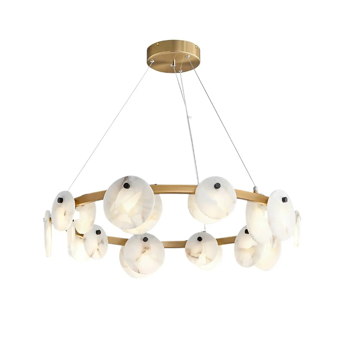 Contemporary Alabaster Ring Chandelier With Brass Finish Image - 23 | homeyfad