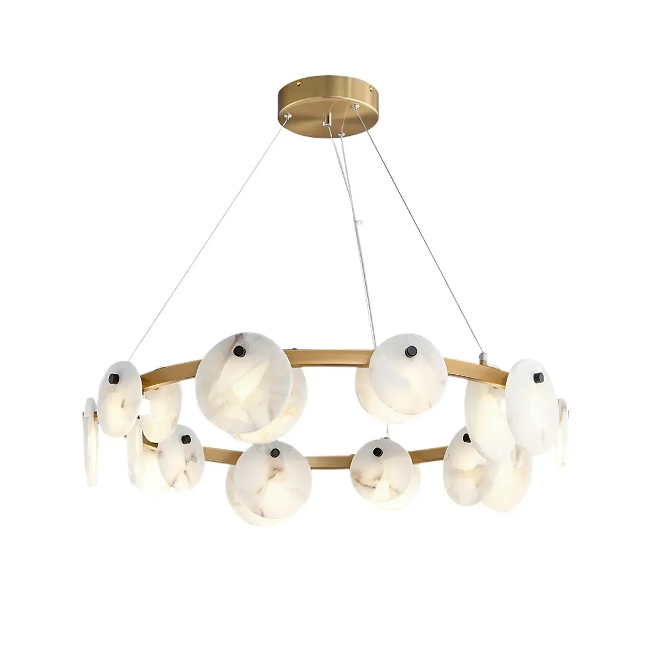Contemporary Alabaster Ring Chandelier With Brass Finish Image - 23