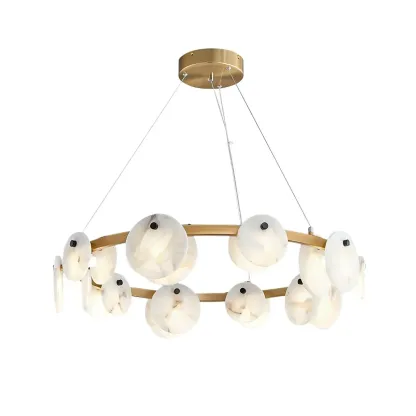 Contemporary Alabaster Ring Chandelier With Brass Finish Image - 23