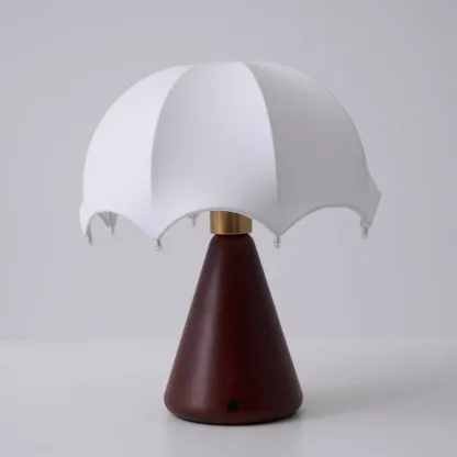 Elegant Umbrella Design Metal Wood Silk Table Lamp Image - 7