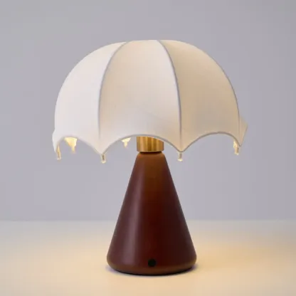 Elegant Umbrella Design Metal Wood Silk Table Lamp Image - 8