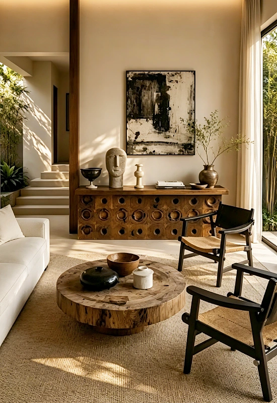 Wabi Sabi Living Room Ideas with Wood Furniture
