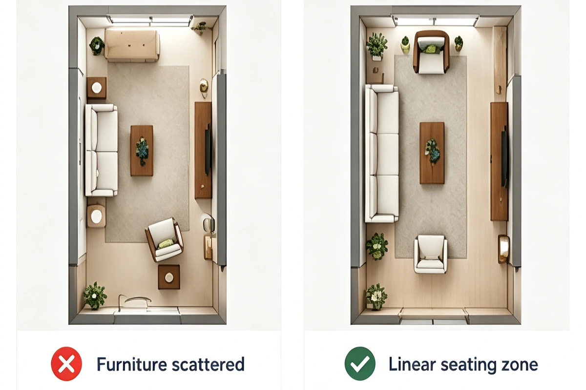 Long, Narrow Living Room Layout