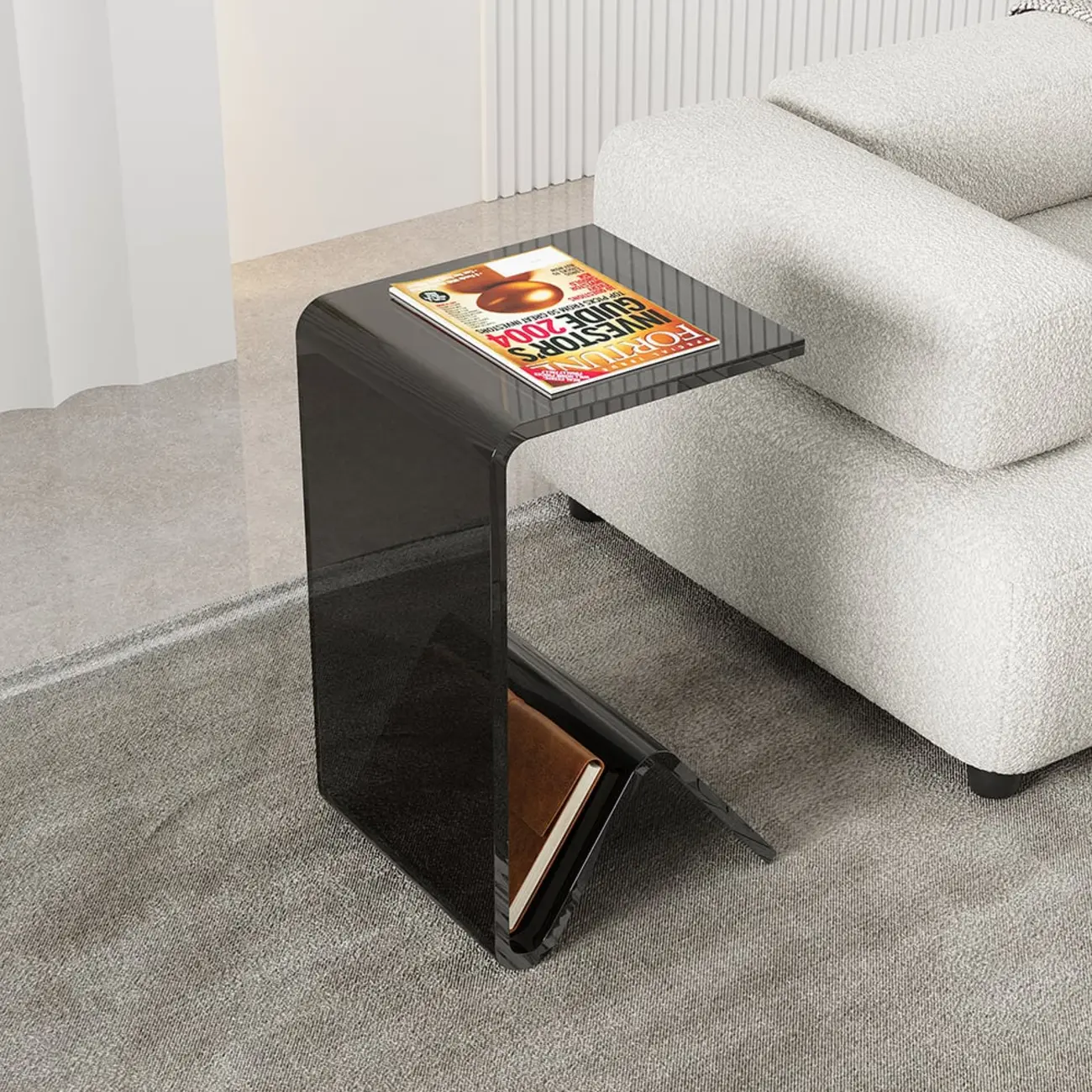 Abstract Acrylic C-shaped End Table in Black/Clear Image - 1 | homeyfad