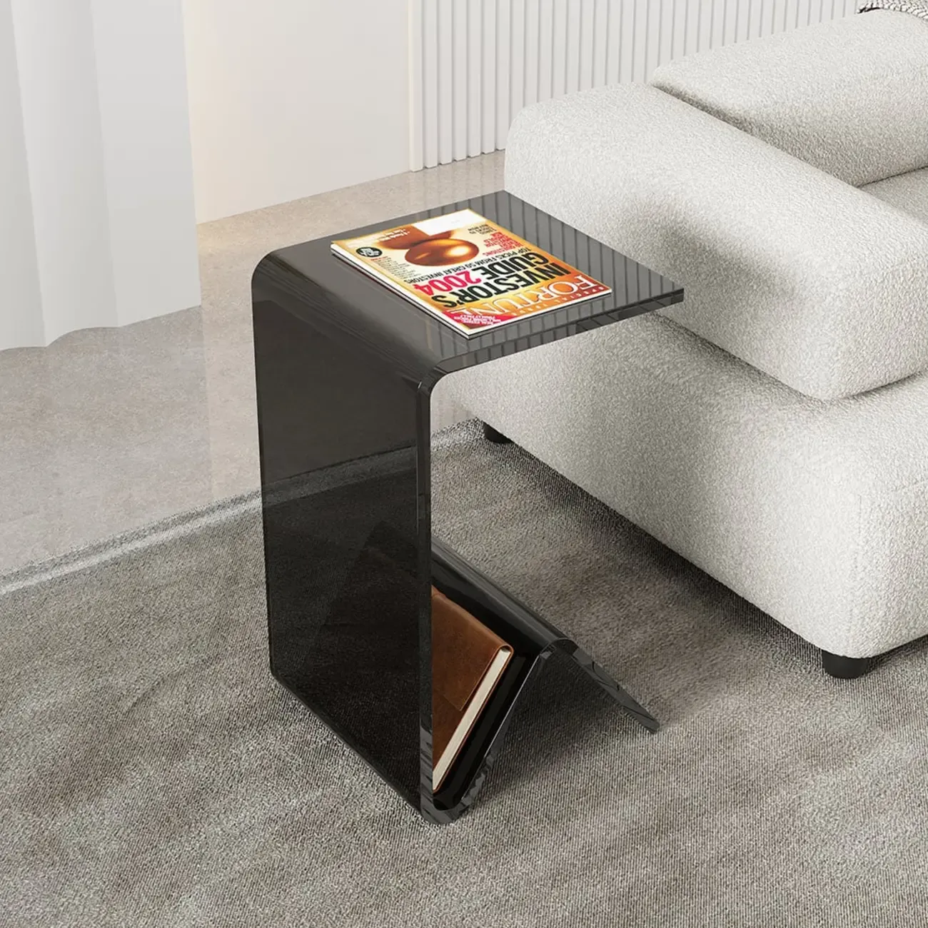 Abstract Acrylic C-shaped End Table in Black/Clear | HomeyFad