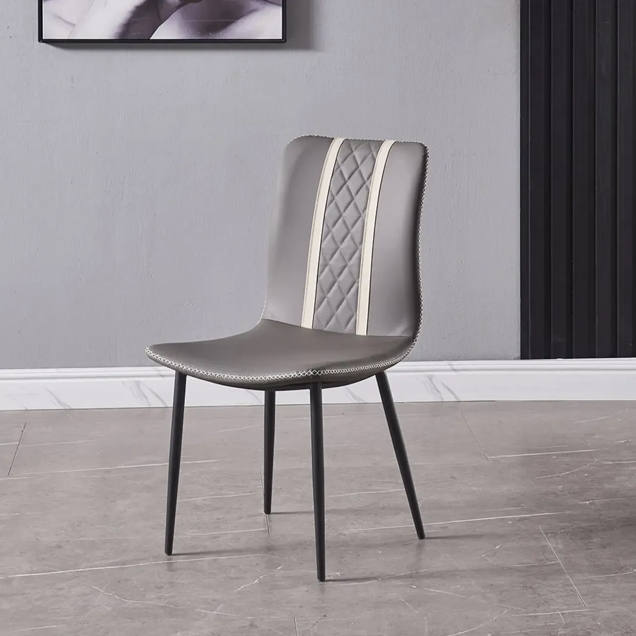 Modern Gray PU Leather Armless Dining Chairs Set of 2  Image - 3