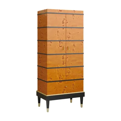 Rustic Burlwood Cabinet with Storage Drawers Shelves Image - 9