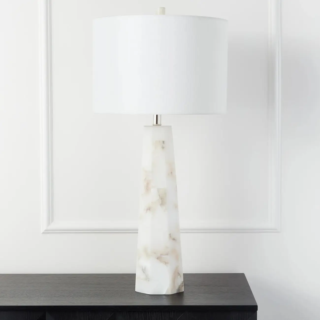Modern Marble Alabaster Table Lamp with Linen Shade Image - 2 | homeyfad