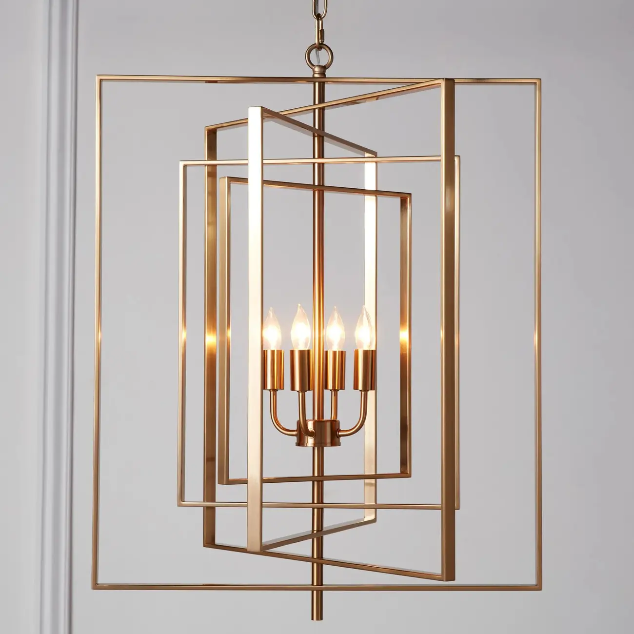Modern Gold Rectangular Metal Cage Chandelier Image - 1 | homeyfad