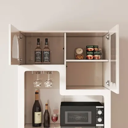 Tall White MDF Fluted Glass Doors Wine storage Sideboard Image - 7