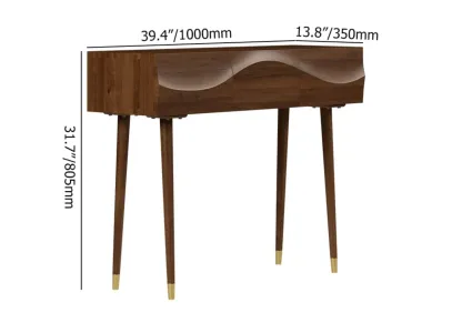 Retro Wave Carved Walnut Wooden 3 Drawers Console Table Image - 6