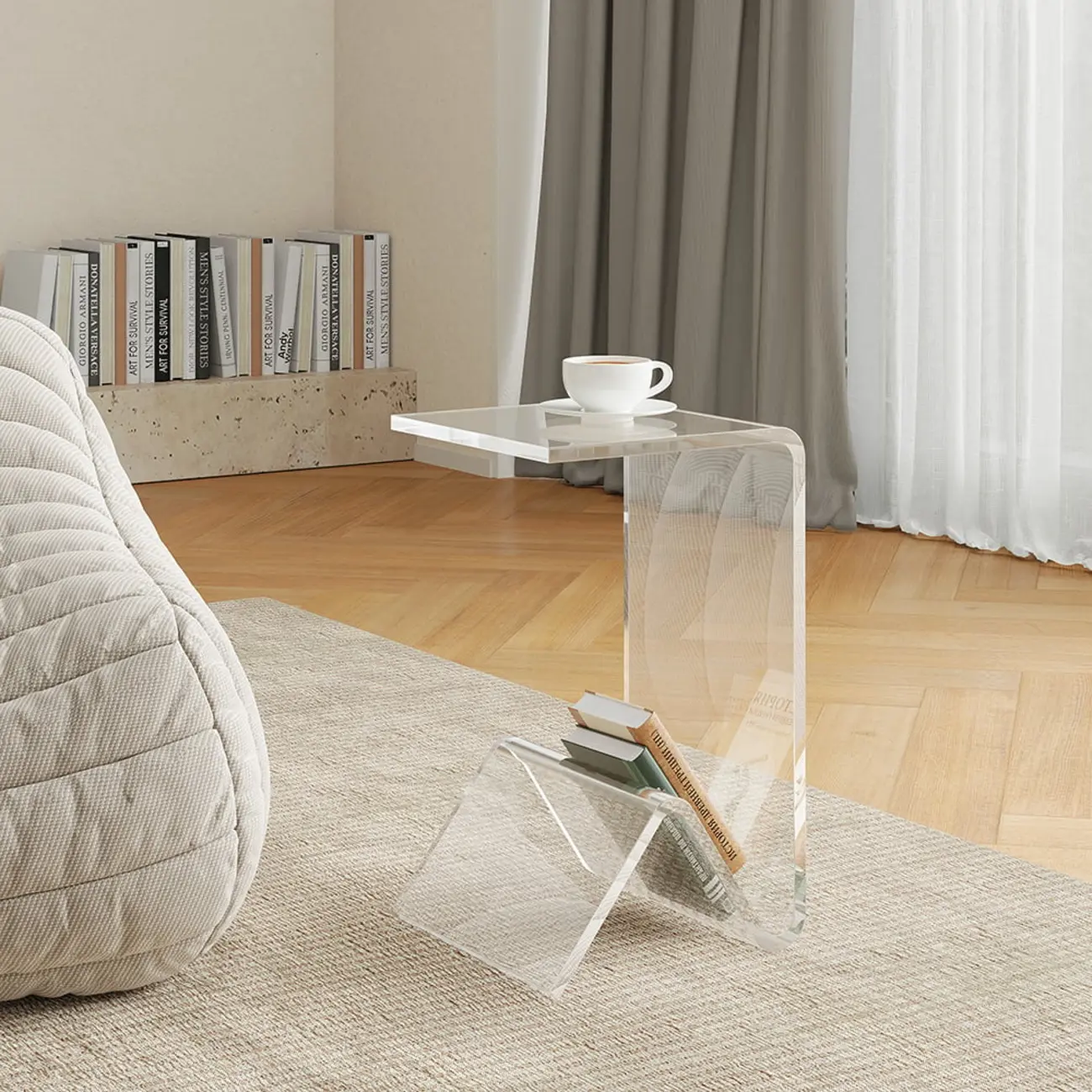 Abstract Acrylic C-shaped End Table in Black/Clear Image - 5 | homeyfad