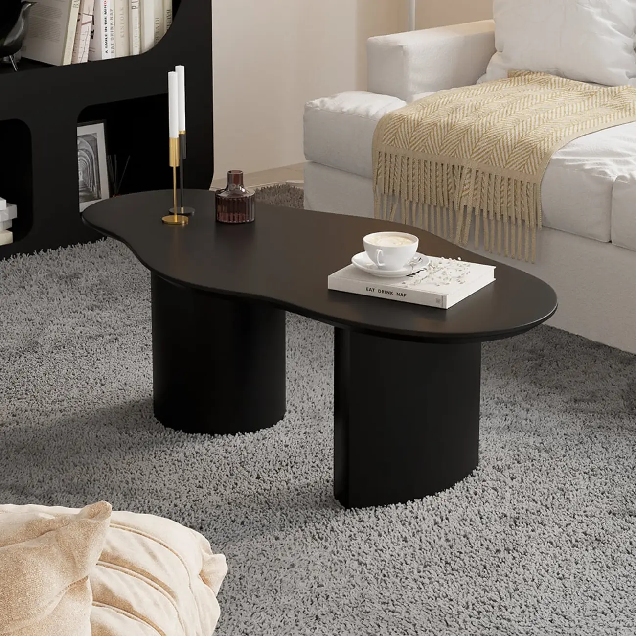Japandi Cloud-Shaped Wood Coffee Table in White or Black Image - 6 | homeyfad