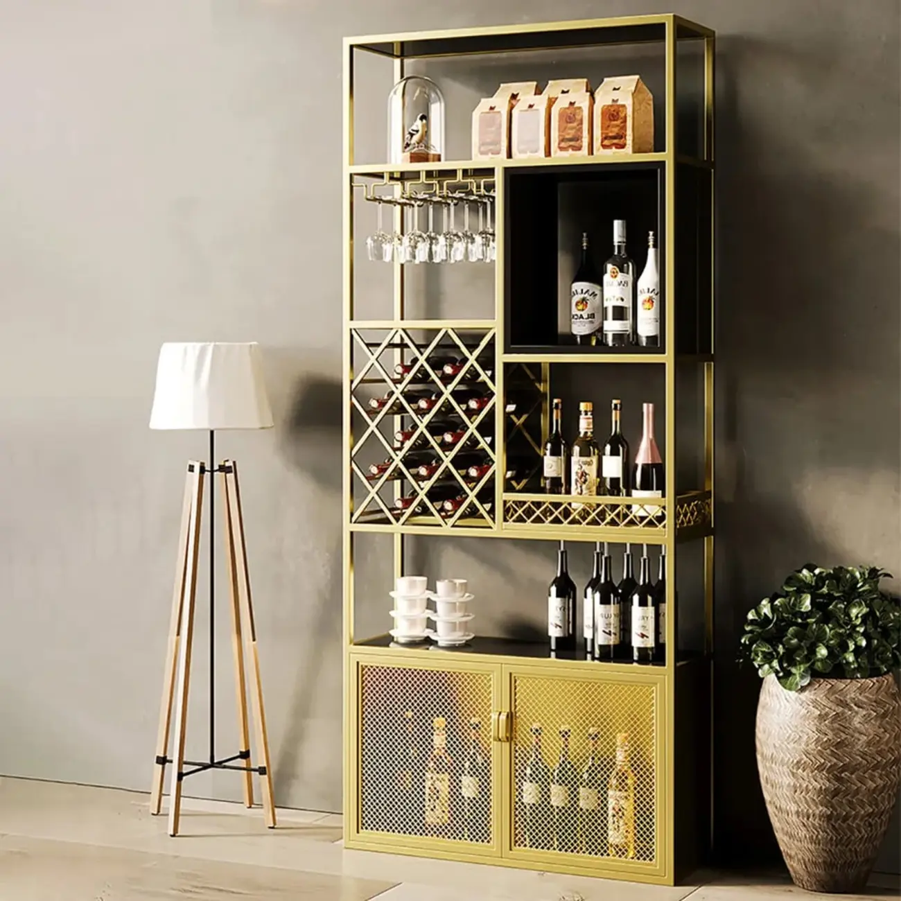 Freestanding Industrial Metal Eco-Board Wine Rack Cabinet Image - 7 | homeyfad