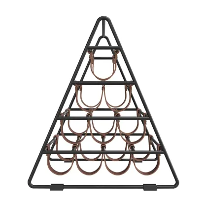 Industrial Black Metal Countertop Triangle 10 Bottles Wine Rack Holder Image - 5