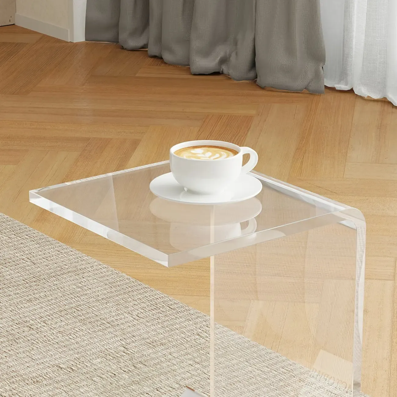 Abstract Acrylic C-shaped End Table in Black/Clear Image - 7