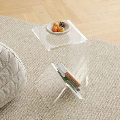 Abstract Acrylic C-shaped End Table in Black/Clear Image - 3