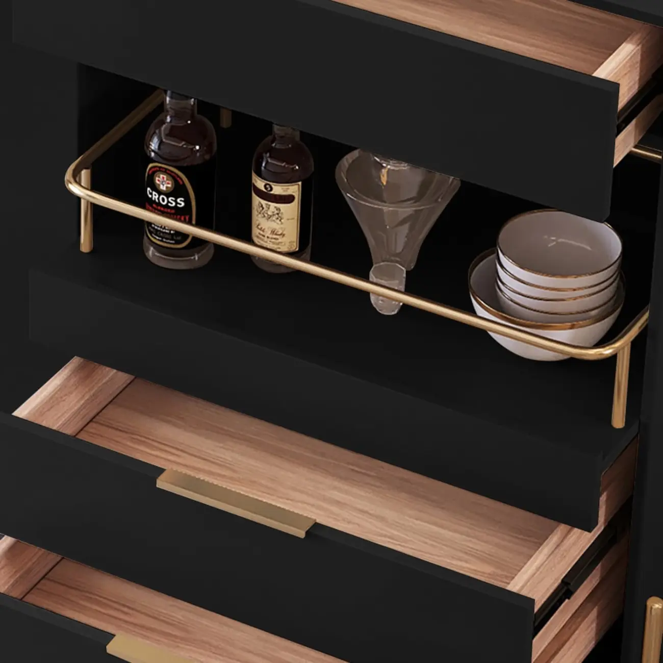 Modish Black Wooden Lighted Open Shelving Buffet Cabinet Image - 8 | homeyfad