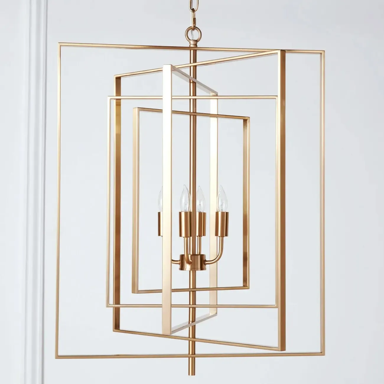 Modern Gold Rectangular Metal Cage Chandelier Image - 3