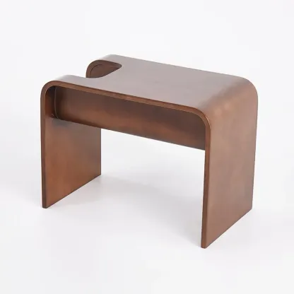 Convertible C-Shaped Walnut Wood Side Table with Storage Image - 16