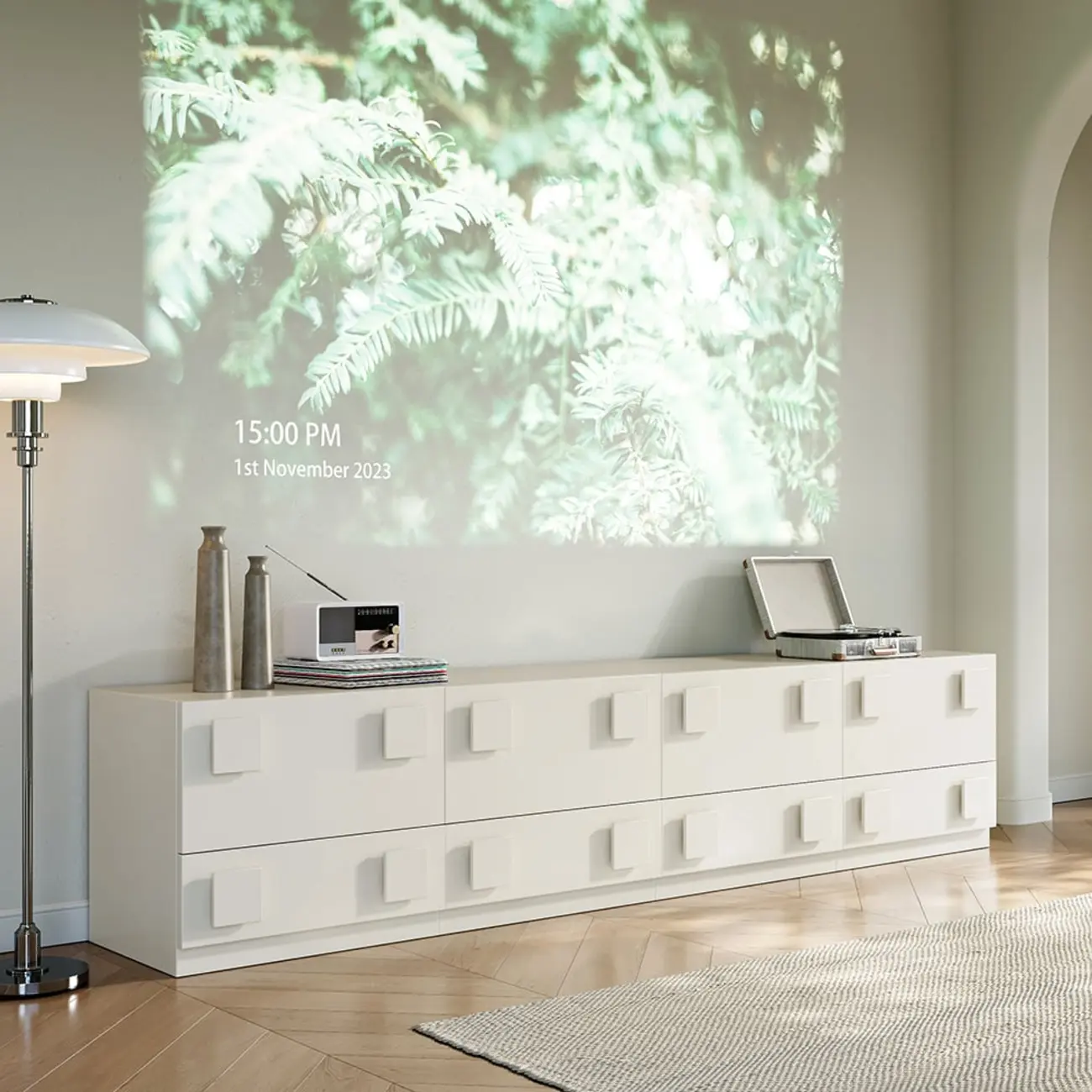 Modern White Wood 4 Drawer TV Stand with Doors Image - 1 | homeyfad