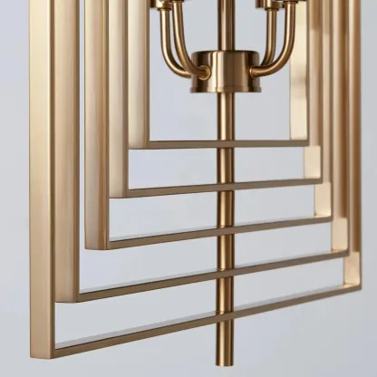 Modern Gold Rectangular Metal Cage Chandelier Image - 4