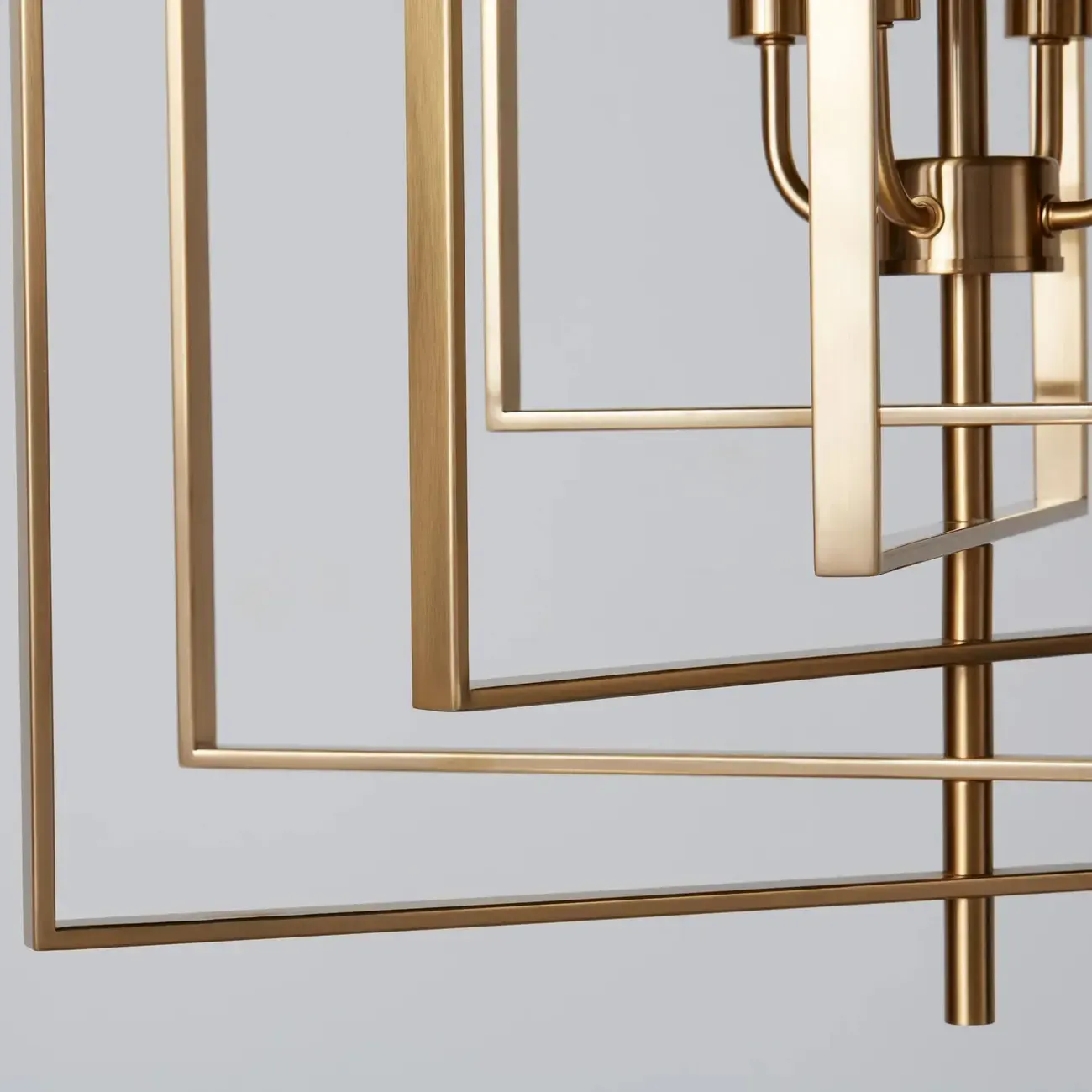 Modern Gold Rectangular Metal Cage Chandelier Image - 5