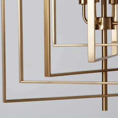 Modern Gold Rectangular Metal Cage Chandelier Image - 5