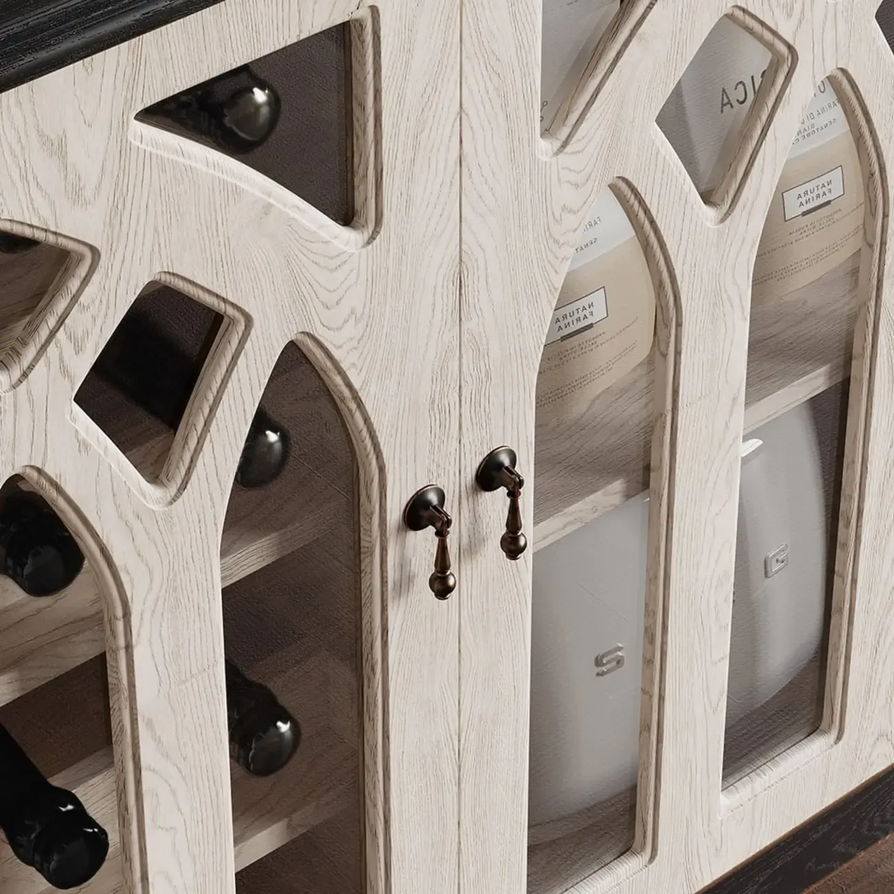 Traditional Black MDF Wine Rack Cabinet with Doors Image - 9