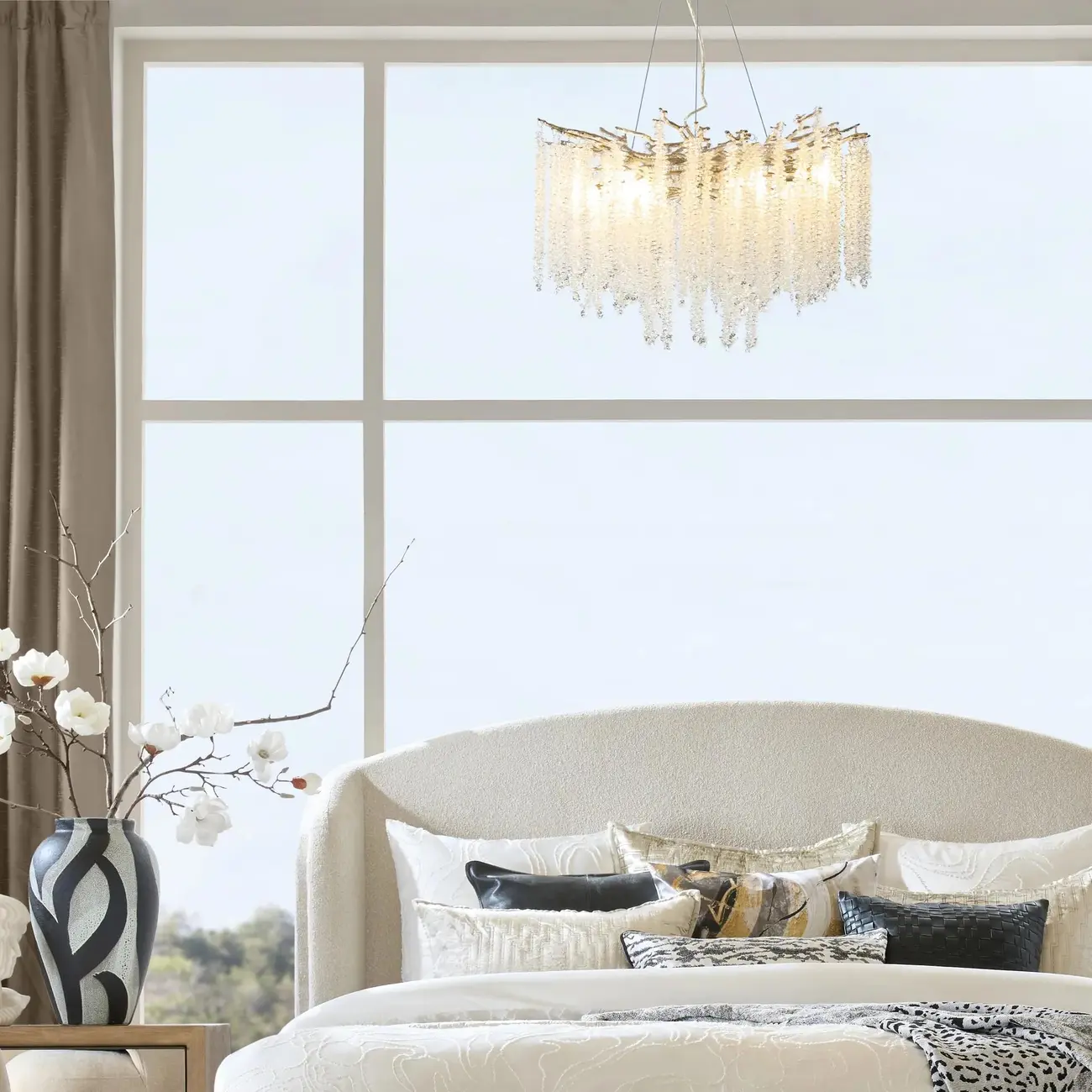 Modern 6-Light Branch Style Crystal Beaded Chandelier Image - 2 | homeyfad