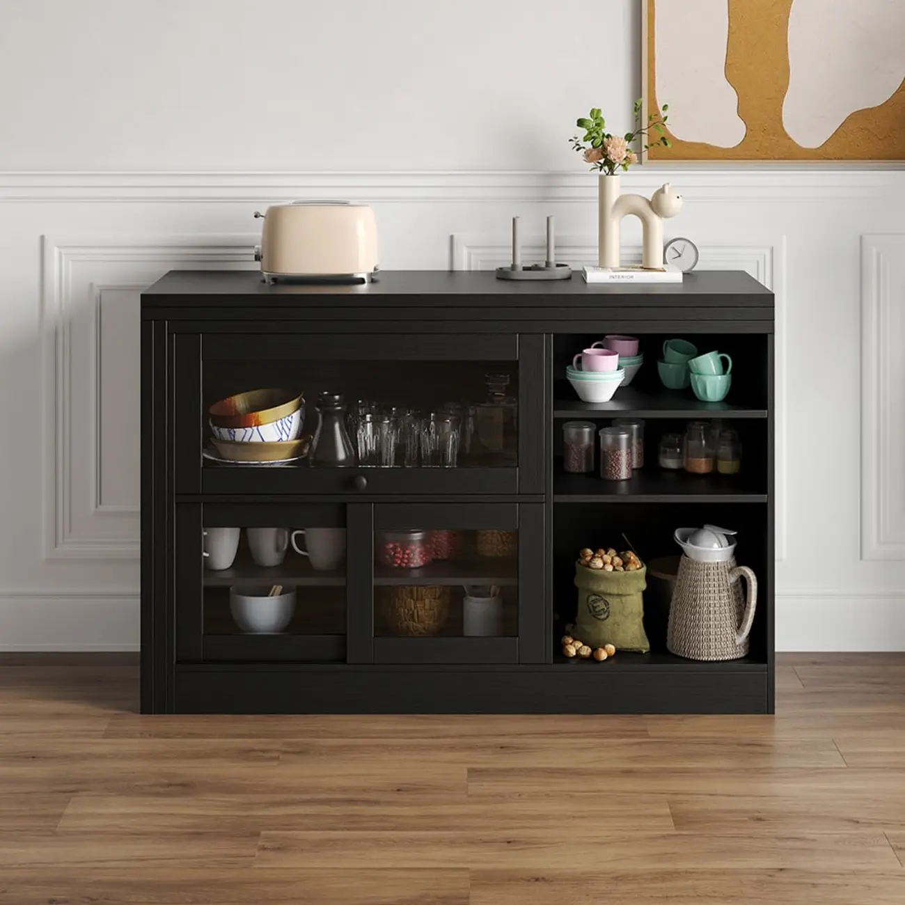 Farmhouse Extendable Black MDF Sideboard Image - 3 | homeyfad