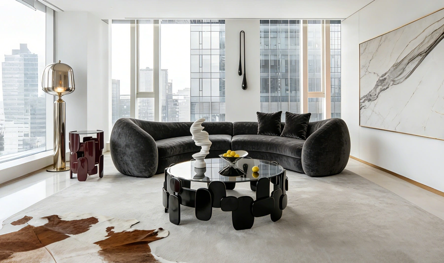 Abstract Glass Fiberglass Black Coffee Table