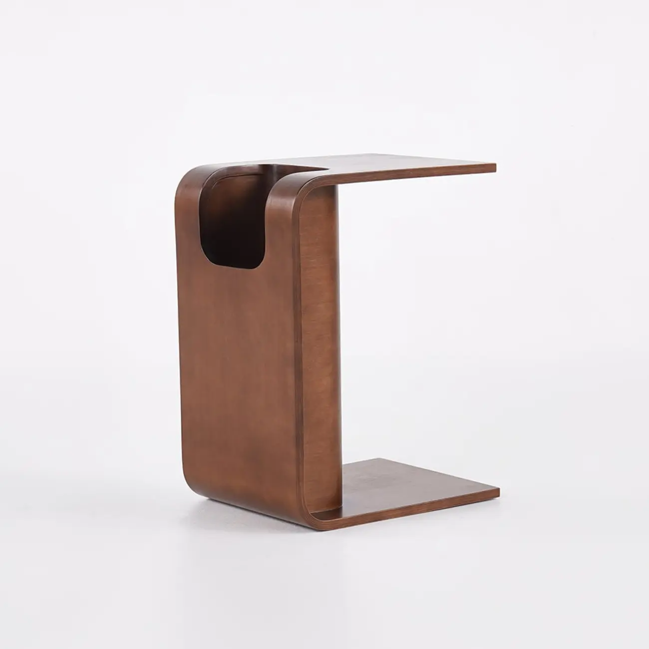 Convertible C-Shaped Walnut Wood Side Table with Storage Image - 14 | homeyfad