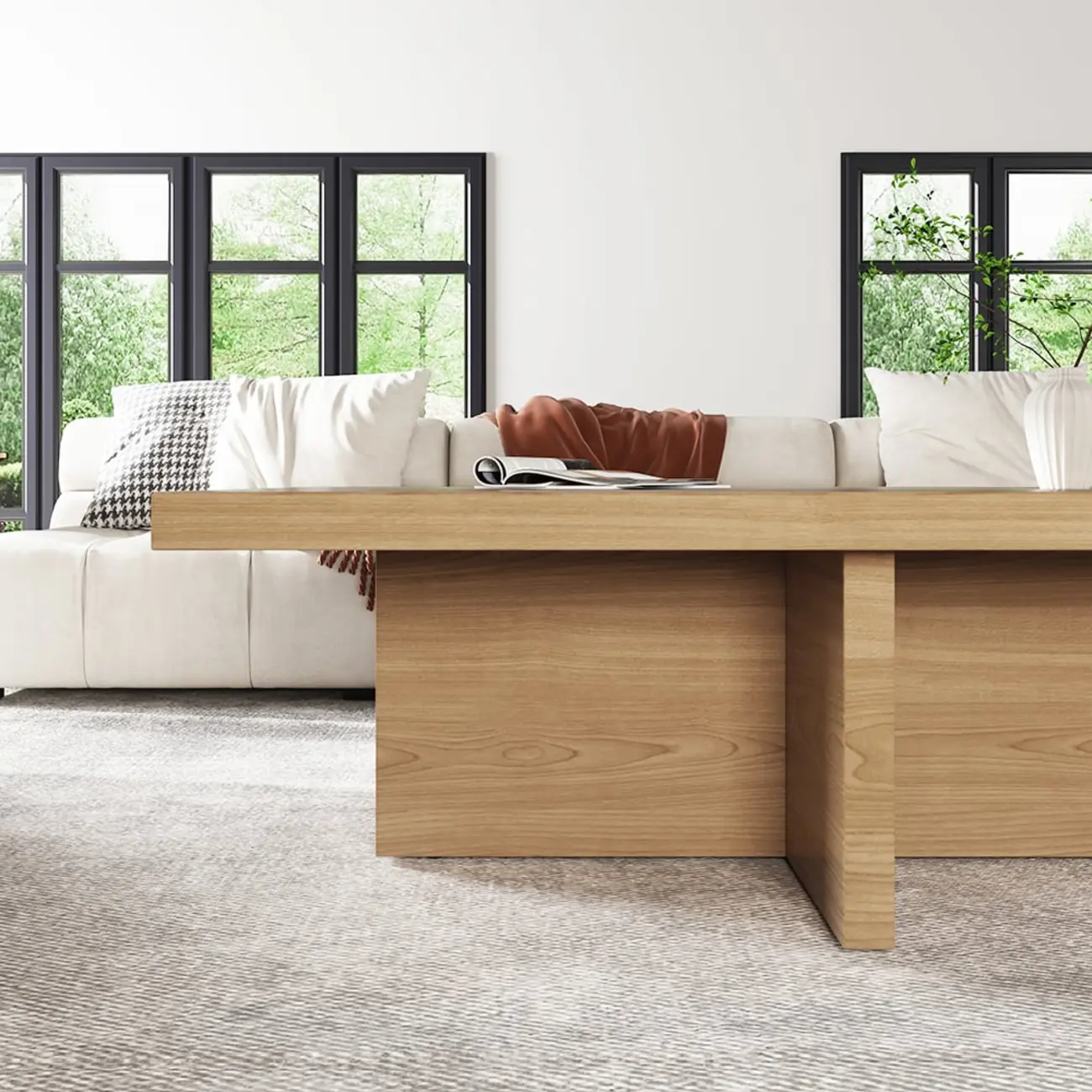 Modern Wood Coffee Table Rectangle-shaped in Natural Rustic Image - 4 | homeyfad