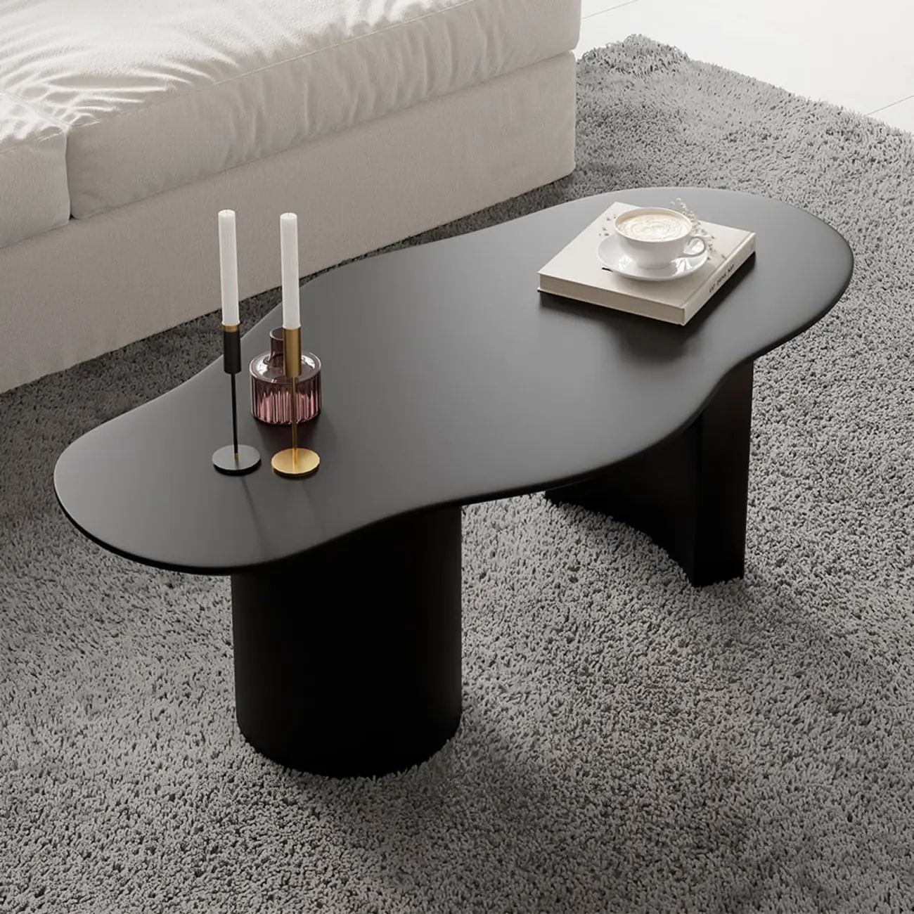 Japandi Cloud-Shaped Wood Coffee Table in White or Black Image - 1 | homeyfad