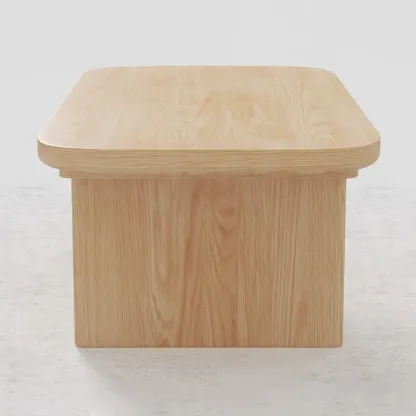 Japandi Rectangle Solid Wood Coffee Table in Natural Finish Image - 9