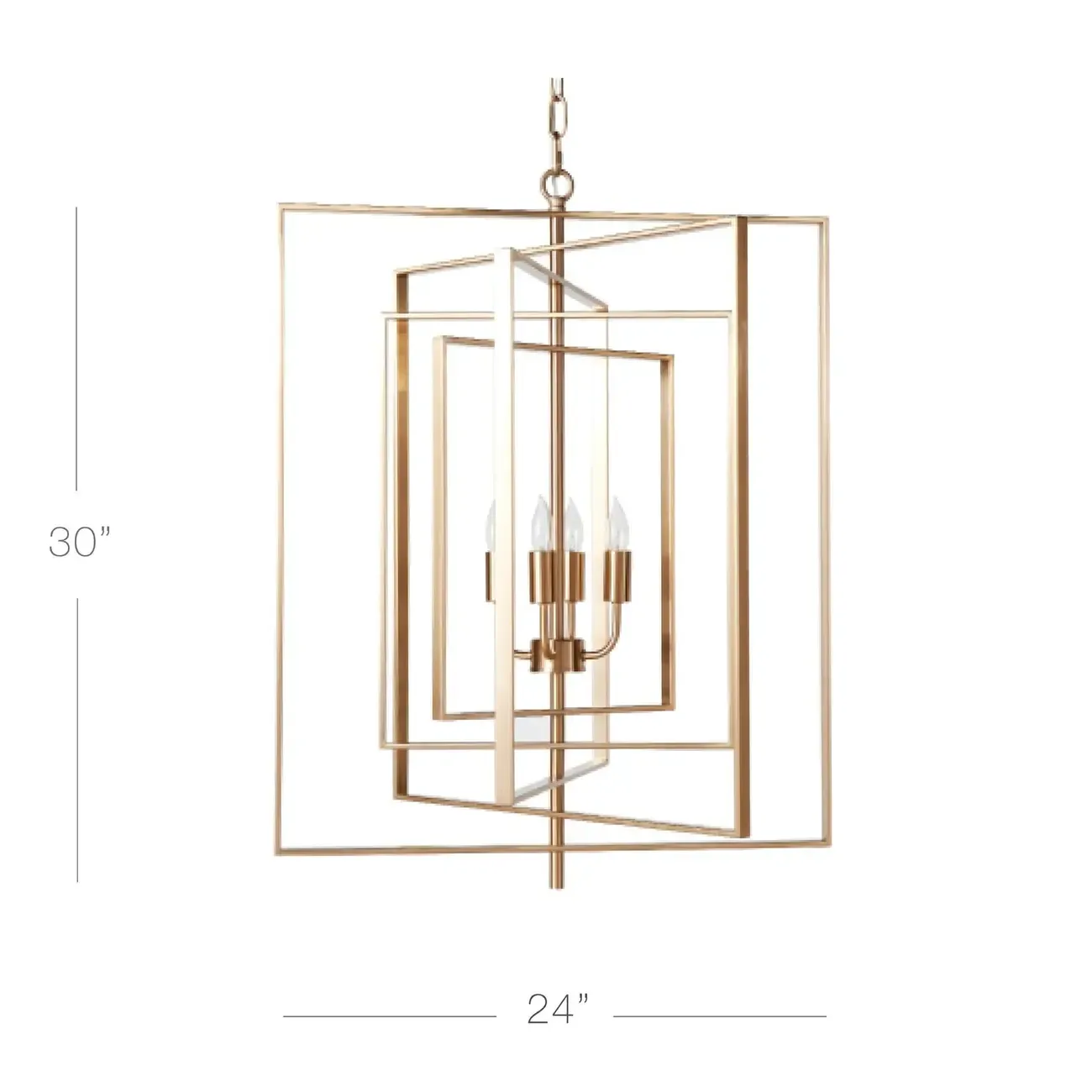Modern Gold Rectangular Metal Cage Chandelier #size