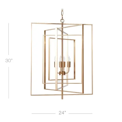 Modern Gold Rectangular Metal Cage Chandelier #size