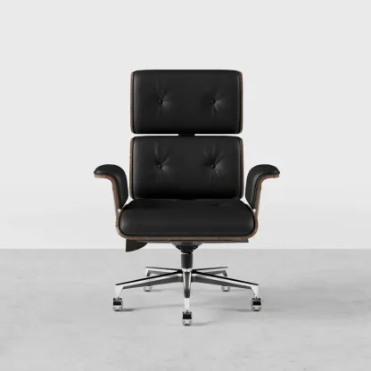 Black Wooden Adjustable Height Swivel Upholstered Desk Chair Home Office Image - 18