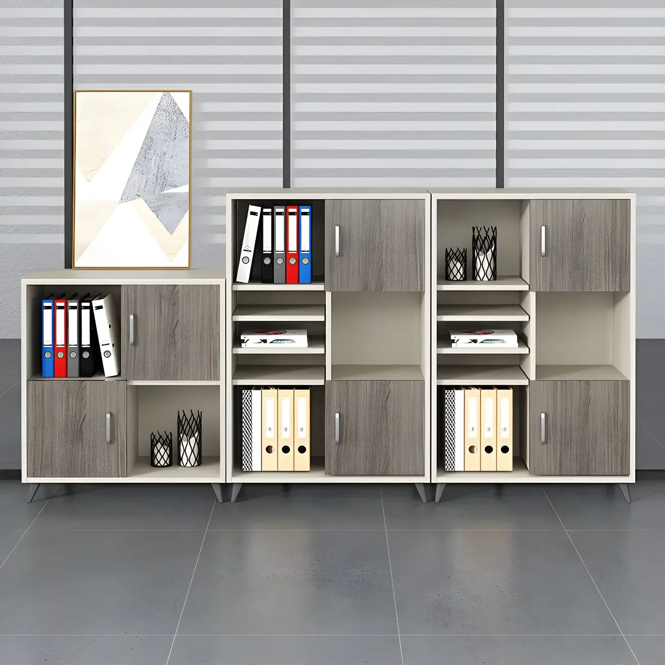 Classic Brown Wooden Vertical Filing Cabinets with Shelves Image - 1